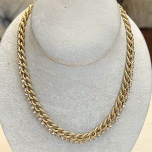 Rope Chest Rhinestone Choker Vintage Gold Tone Necklace